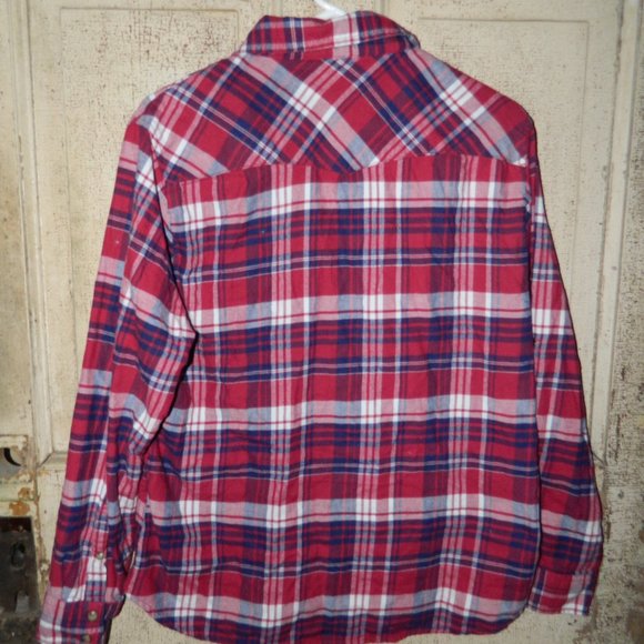 JACHS GIRLFRIEND Red Plaid Snap Western Flannel Paisley Shirt Size L  (DD-25) - Picture 4 of 4